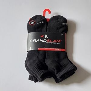 Grand Slam Performance/Men's Quarter Black‎ Socks/6 Pack/Size 7-12